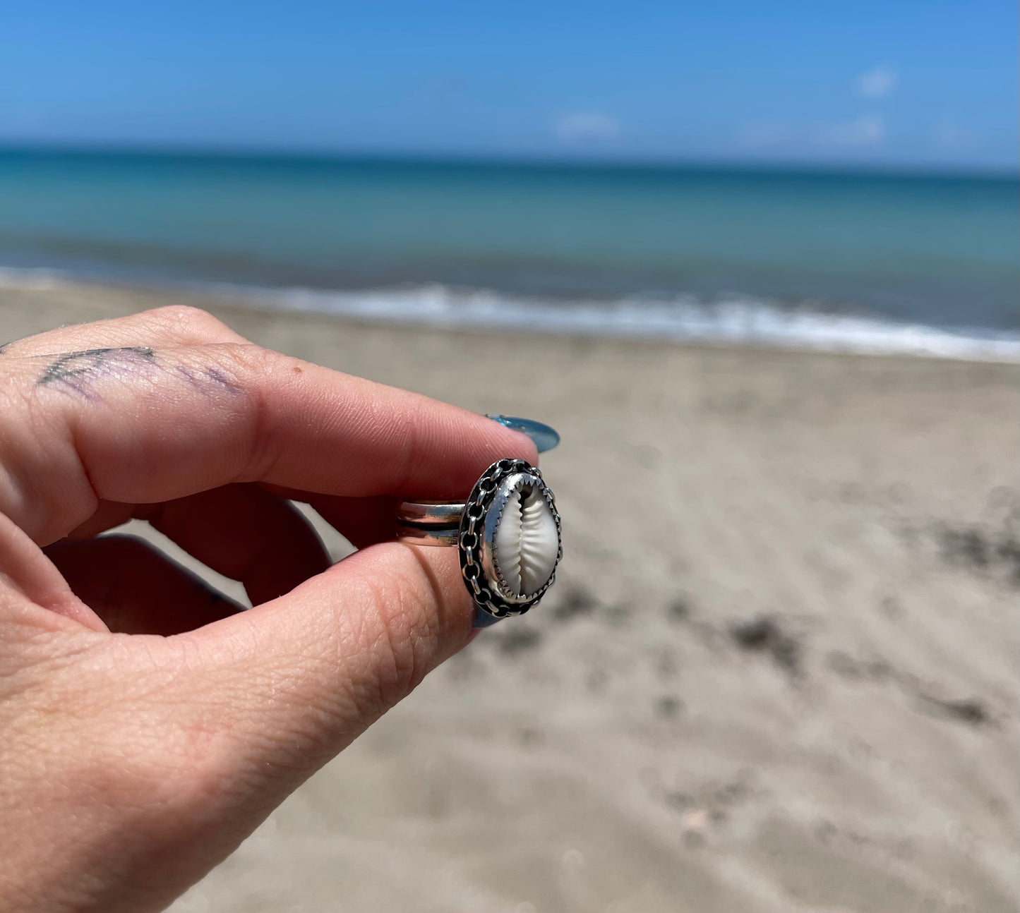 Natural Cowrie Shell Ring Size 6