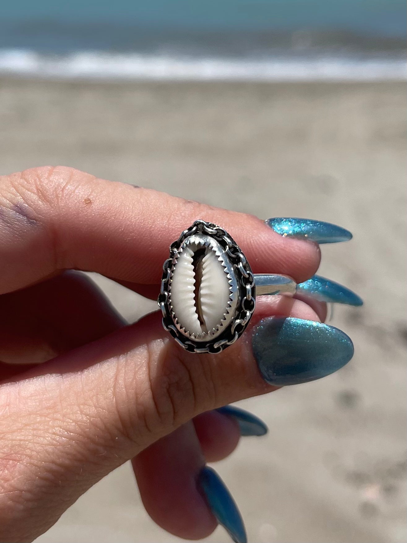 Natural Cowrie Shell Ring Size 8