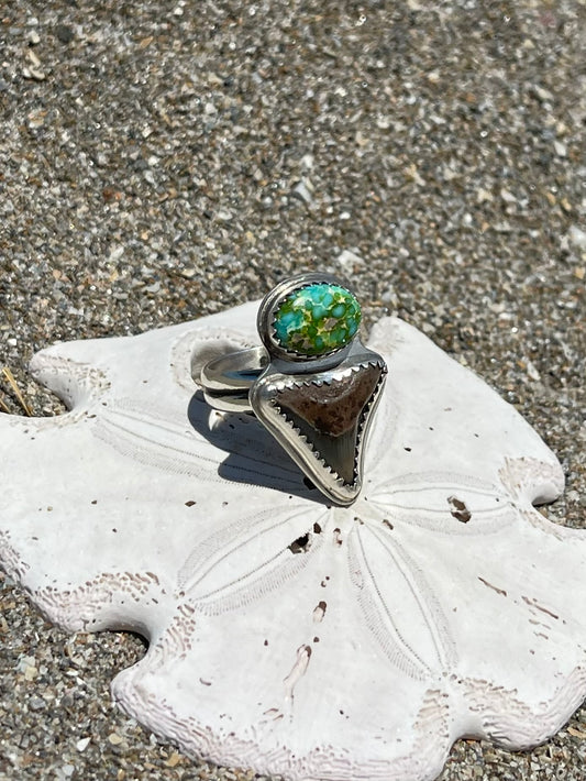 Fossilized Shark Tooth Ring Size 7.5