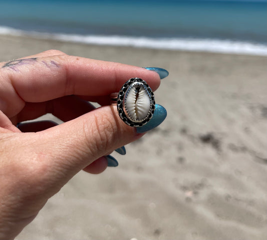 Natural Cowrie Shell Ring Size 6