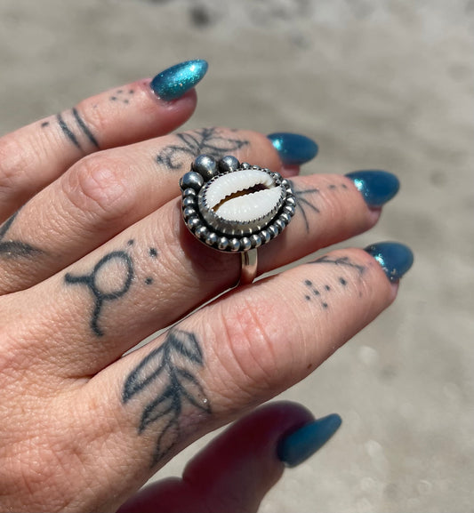 Natural Cowrie Shell Ring Size 7