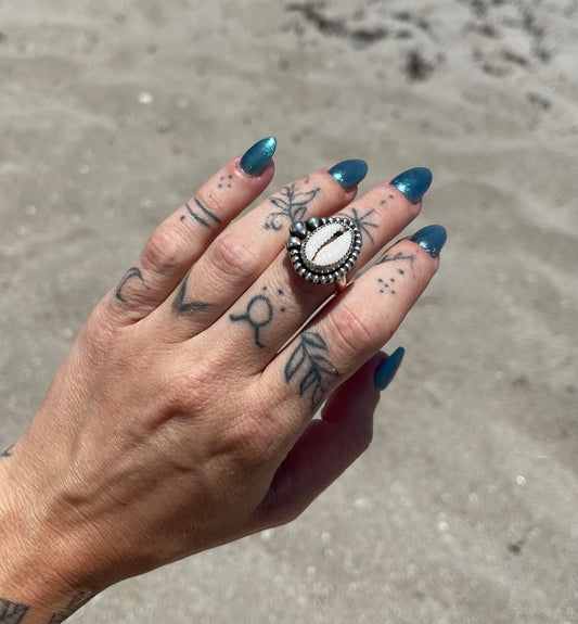 Natural Cowrie Shell Ring Size 7